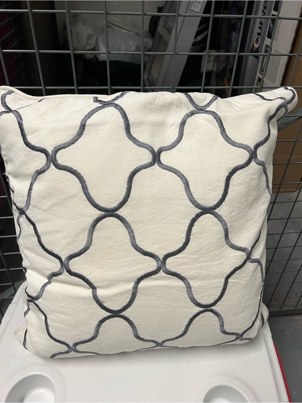 Decorative Cream Pillow with Gray Trellis Stitching 2 for $15